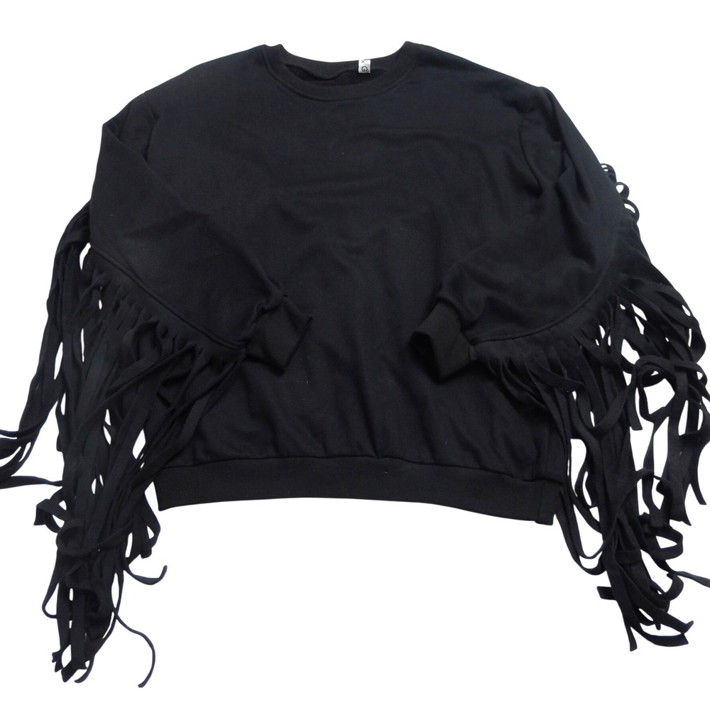 R&G Black Fringe Crewneck‎ Sweatshirt Women's Large Western Boho Festival